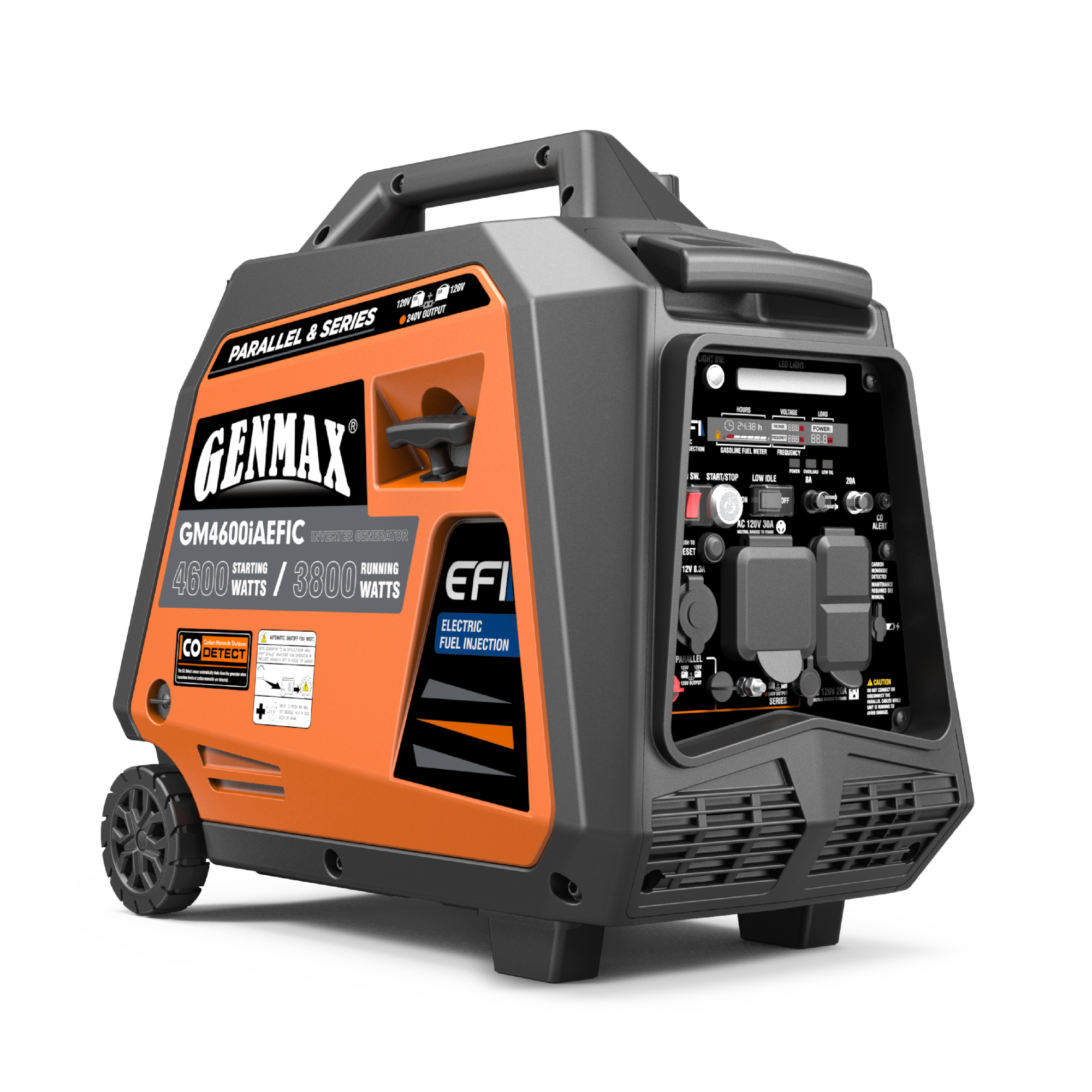 GENMAX, Port Invert Gen, 4600W, Elect Start, CO Alert, Surge Watts 4600 Voltage 120 Model# GM4600iAEFIC
